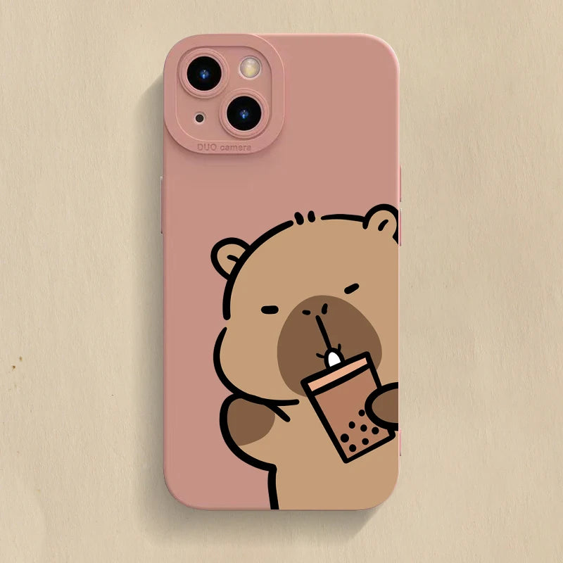 Cute Capybara Frosted iPhone Case – Shockproof Matte TPU Cover for iPhone 7 to 17 Series