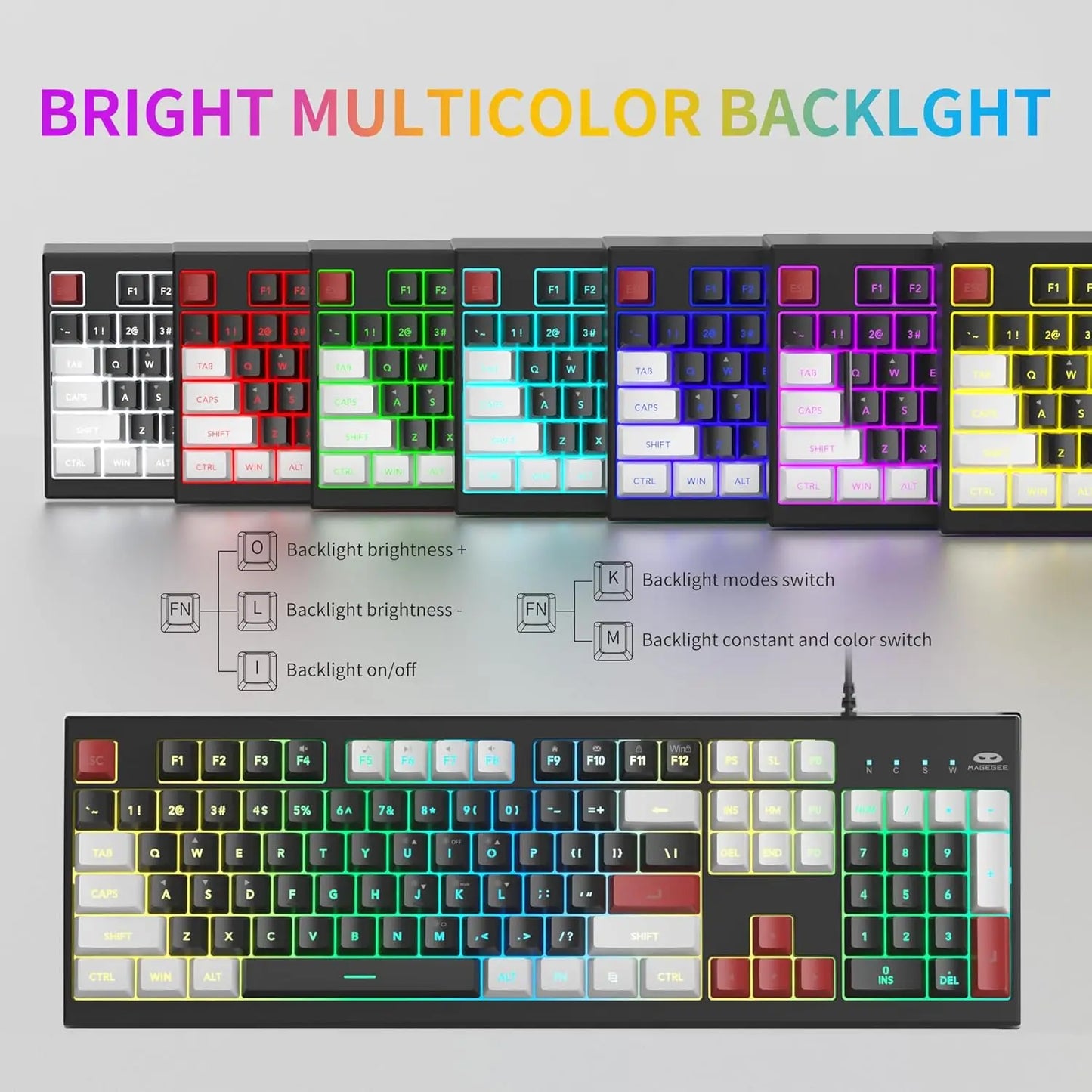 MageGee K2 RGB Wired Keyboard – 104 Keys, Ergonomic, Waterproof, Plug & Play for PC & Laptop