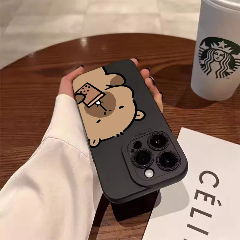 Cute Capybara Frosted iPhone Case – Shockproof Matte TPU Cover for iPhone 7 to 17 Series