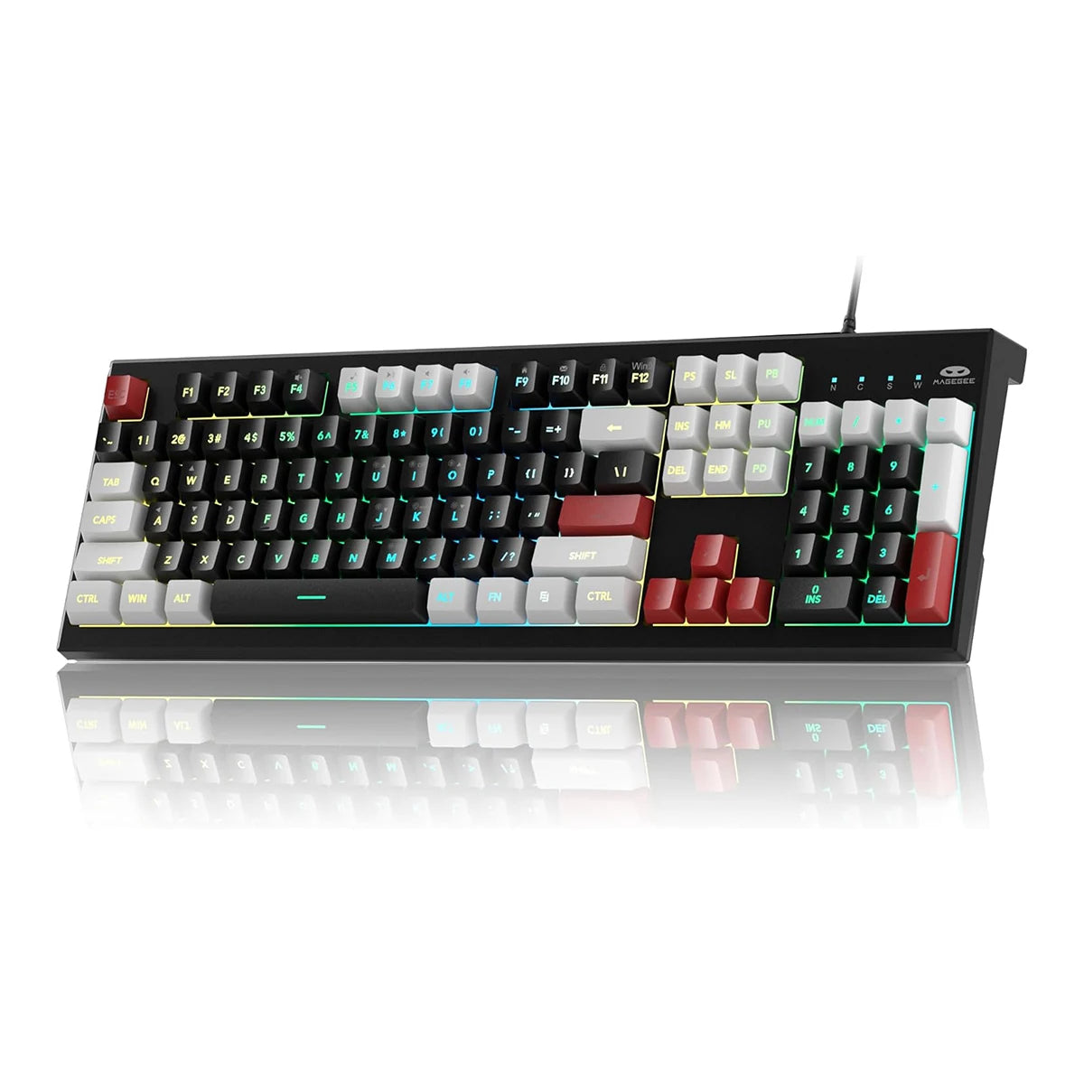 MageGee K2 RGB wired gaming keyboard 104 keys waterproof ergonomic backlit PC laptop