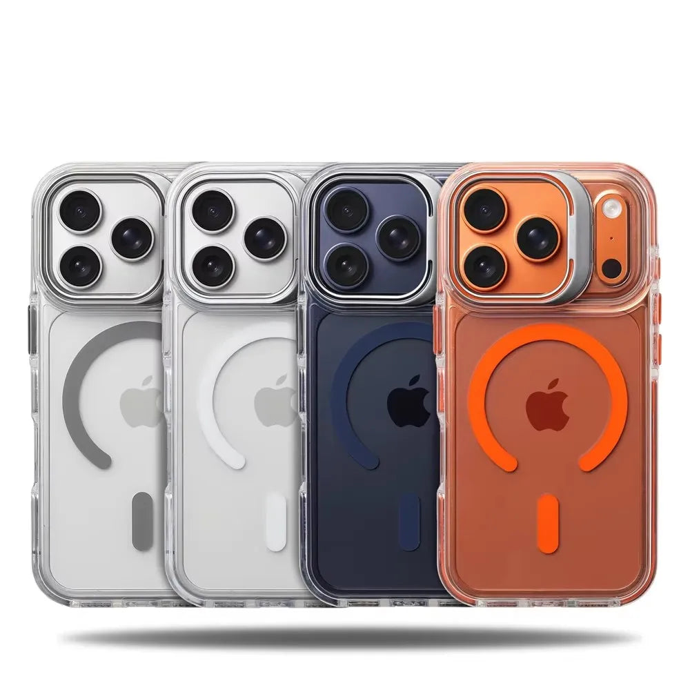 Clear Magnetic Bumper iPhone Case – MagSafe Compatible, Shockproof, Lens Protection & Stand for iPhone 12 to 17 Series