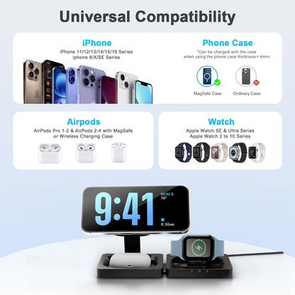 3-in-1 foldable MagSafe wireless charging station for iPhone Apple Watch and AirPods - view 3
