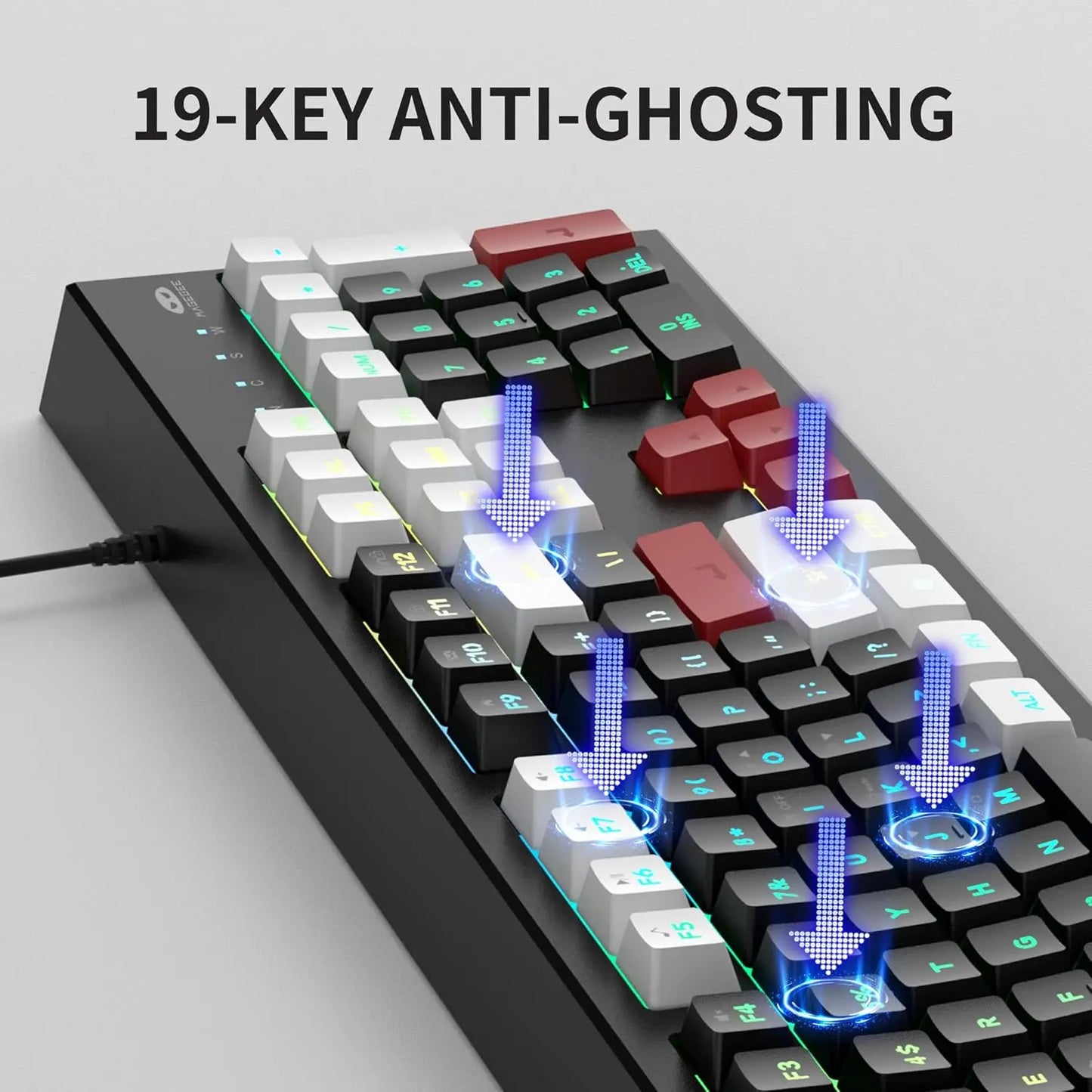 MageGee K2 RGB Wired Keyboard – 104 Keys, Ergonomic, Waterproof, Plug & Play for PC & Laptop