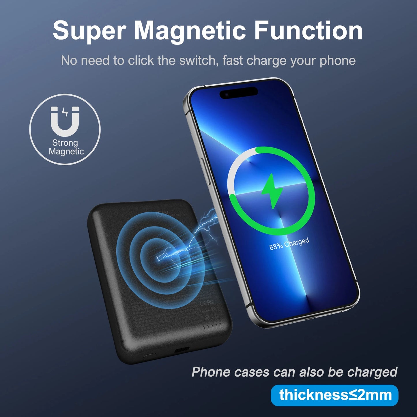Magnetic Wireless Power Bank 5000mAh – 20W Fast Charging, MagSafe Compatible, USB-C, for iPhone 12 to 16