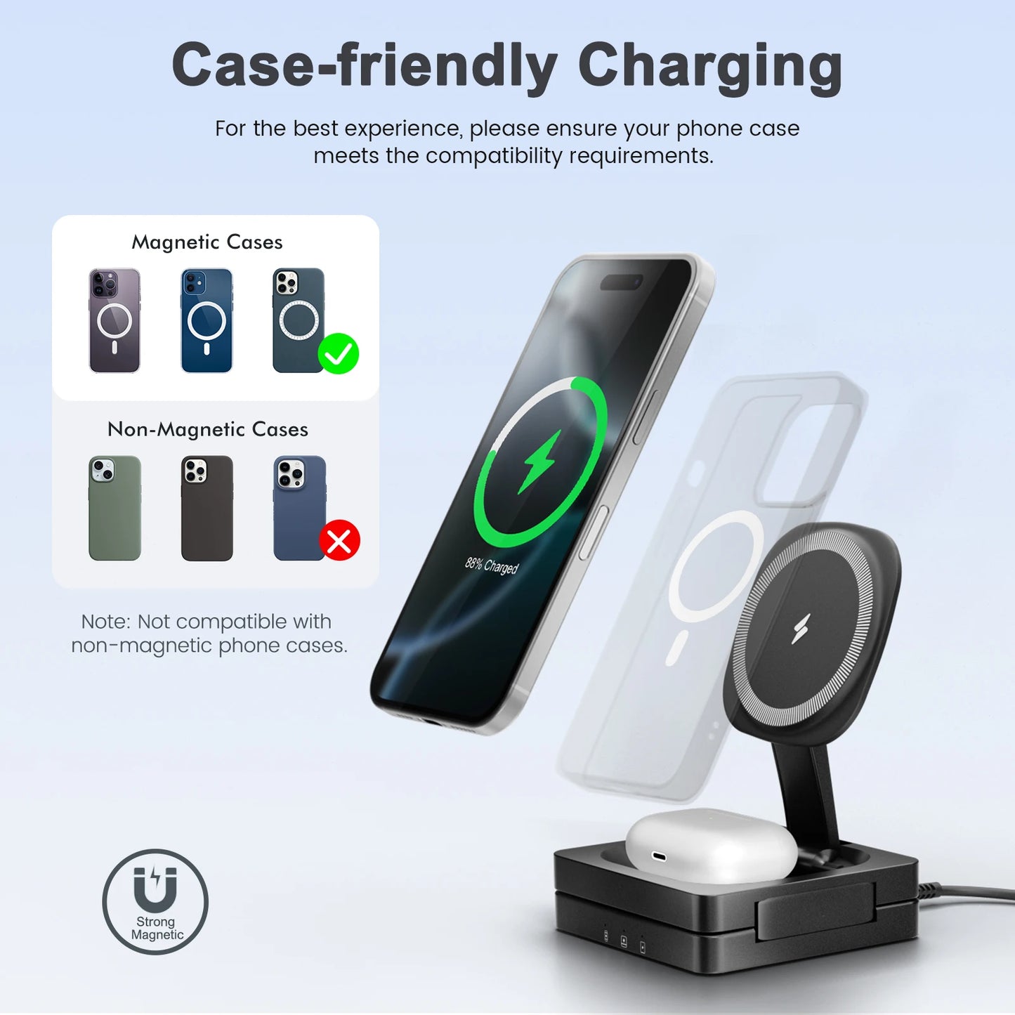 3-in-1 MagSafe Wireless Charging Station – Foldable Fast Charger for iPhone 13–17, Apple Watch & AirPods