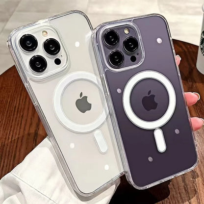 Clear transparent slim MagSafe iPhone case with magnetic wireless charging ring