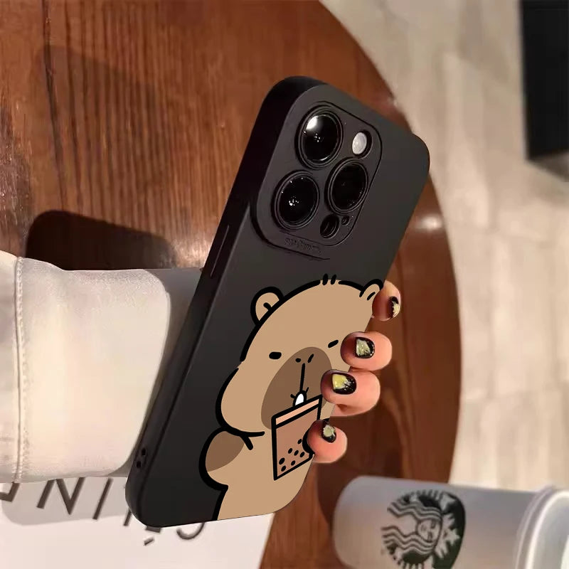 Cute Capybara Frosted iPhone Case – Shockproof Matte TPU Cover for iPhone 7 to 17 Series