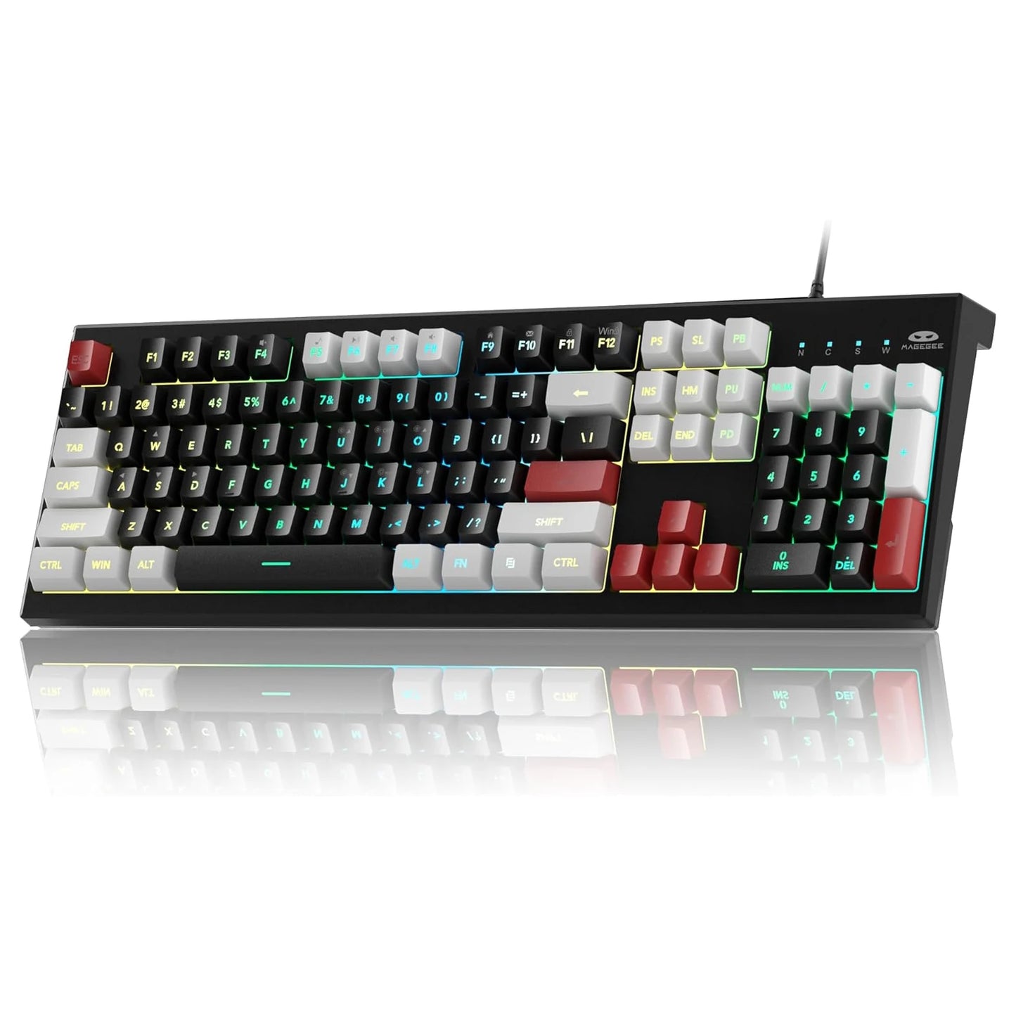 MageGee K2 RGB Wired Keyboard – 104 Keys, Ergonomic, Waterproof, Plug & Play for PC & Laptop