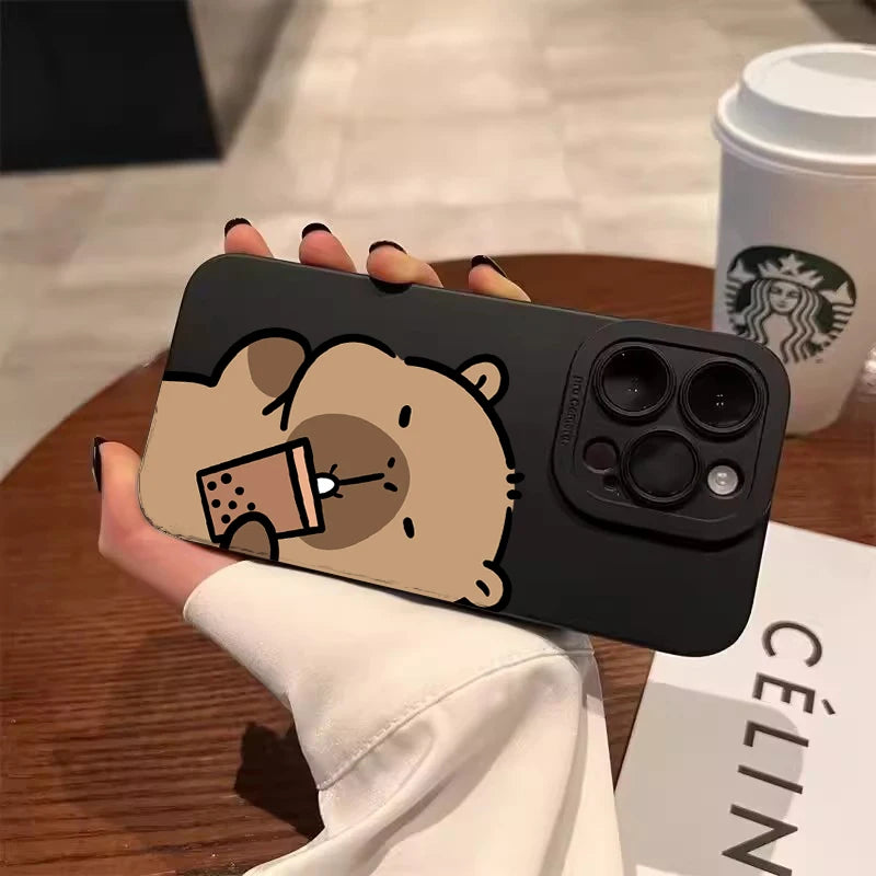 Cute Capybara Frosted iPhone Case – Shockproof Matte TPU Cover for iPhone 7 to 17 Series