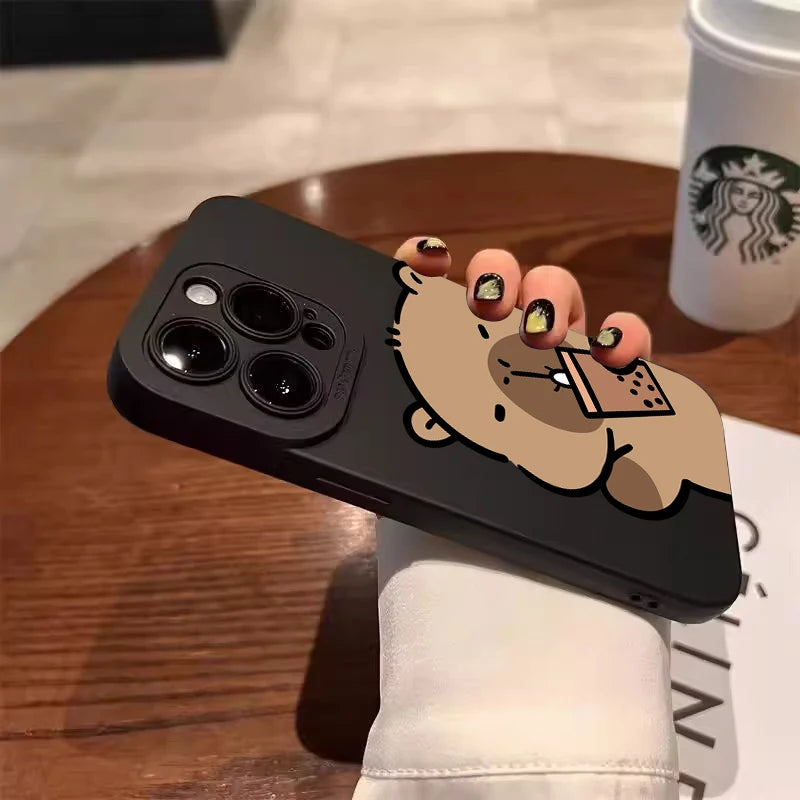 Cute Capybara Frosted iPhone Case – Shockproof Matte TPU Cover for iPhone 7 to 17 Series