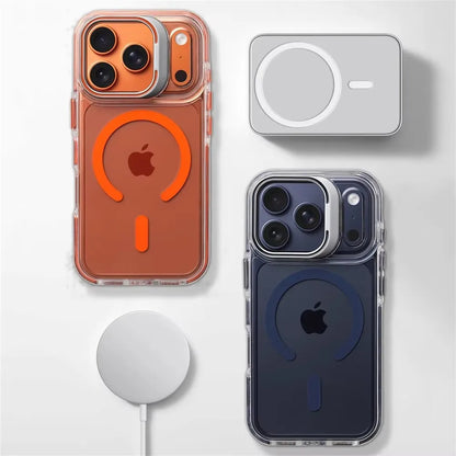 Clear Magnetic Bumper iPhone Case – MagSafe Compatible, Shockproof, Lens Protection & Stand for iPhone 12 to 17 Series