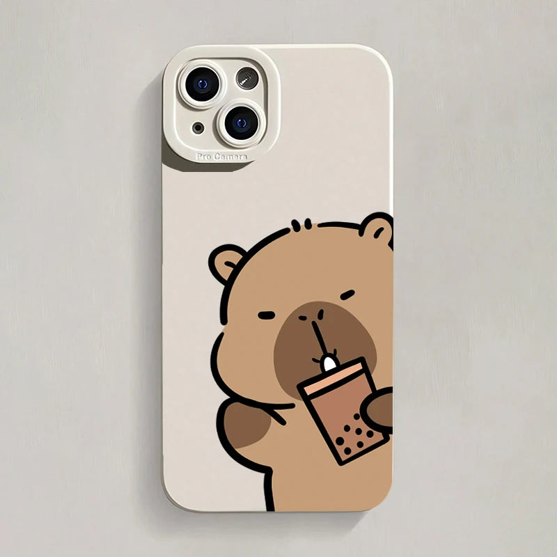 Cute Capybara Frosted iPhone Case – Shockproof Matte TPU Cover for iPhone 7 to 17 Series
