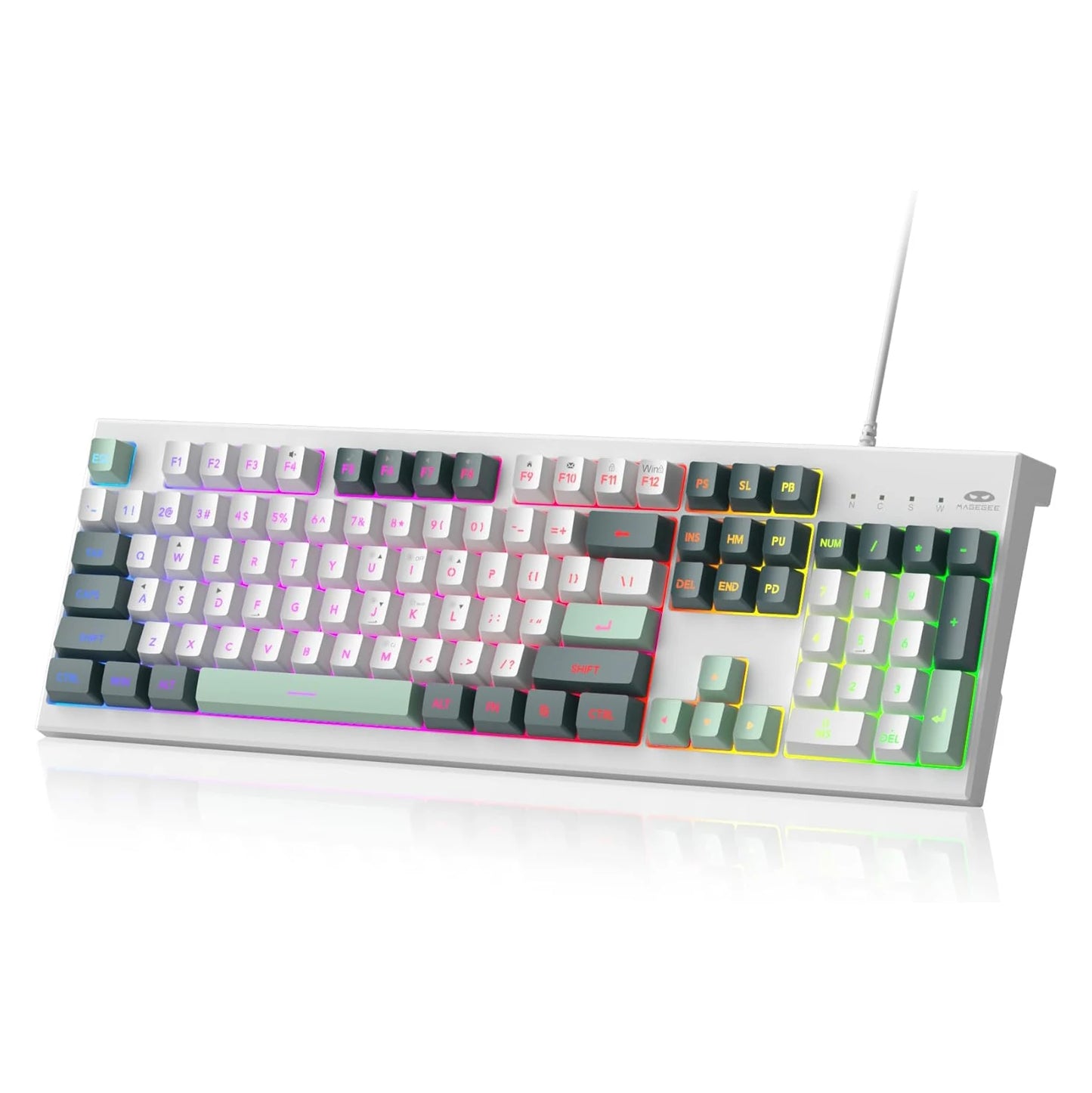 MageGee K2 RGB Wired Keyboard – 104 Keys, Ergonomic, Waterproof, Plug & Play for PC & Laptop