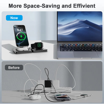 3-in-1 MagSafe Wireless Charging Station – Foldable Fast Charger for iPhone 13–17, Apple Watch & AirPods