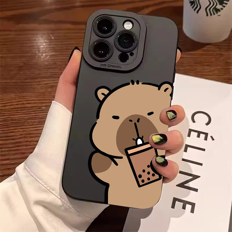 Cute Capybara Frosted iPhone Case – Shockproof Matte TPU Cover for iPhone 7 to 17 Series