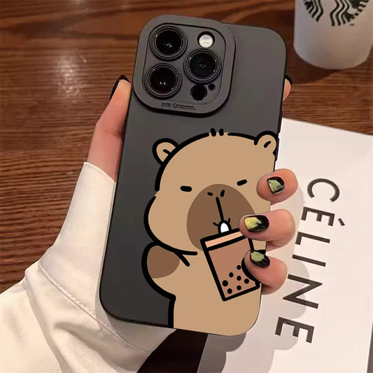 Cute Capybara Frosted iPhone Case – Shockproof Matte TPU Cover for iPhone 7 to 17 Series